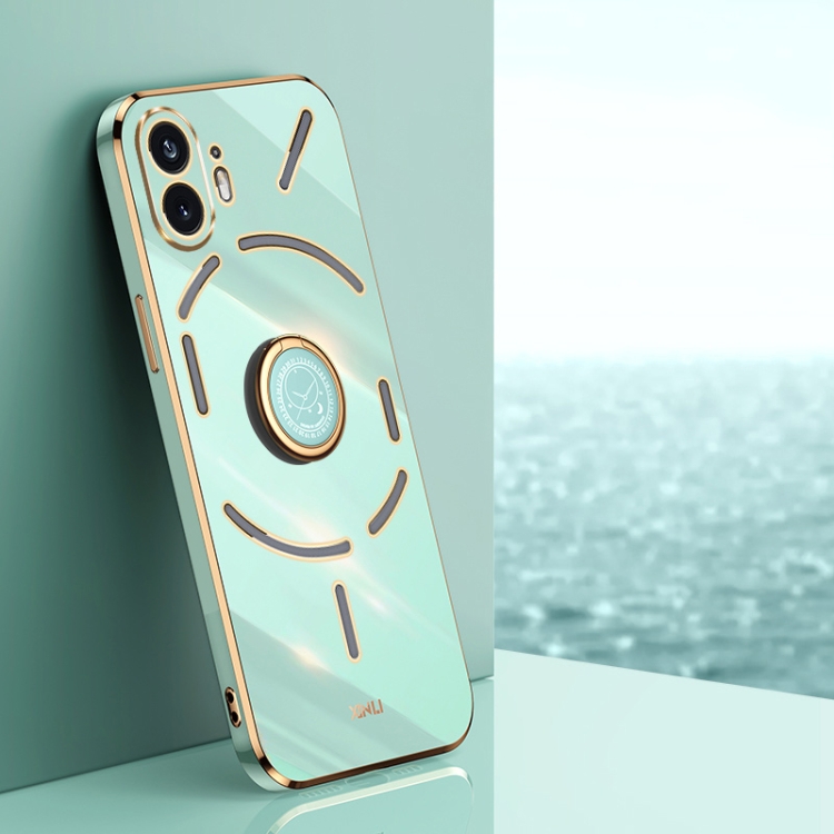 

For Nothing Phone 2 XINLI Straight Edge 6D Electroplate TPU Phone Case with Ring Holder(Mint Green)