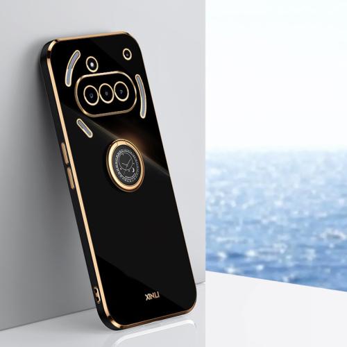 

For Nothing Phone 3a XINLI Straight 6D Plating Gold Edge TPU Shockproof Case with Ring Holder(Black)