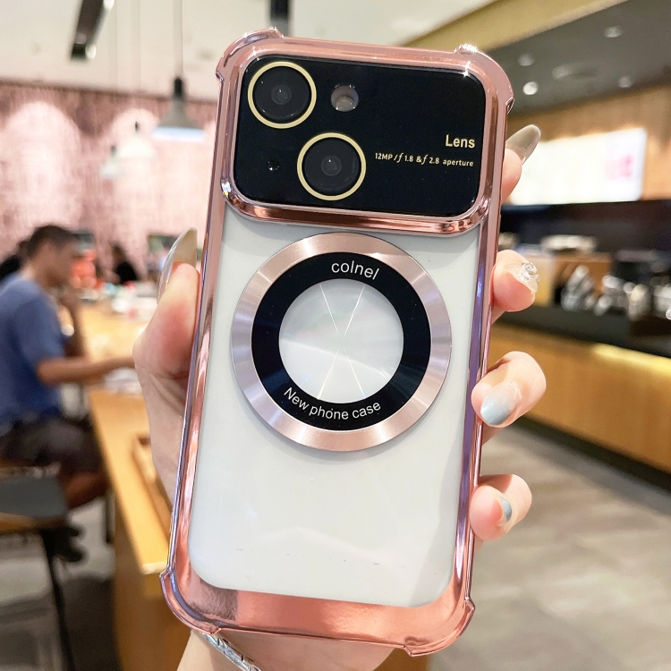 

For iPhone 14 MagSafe Shockproof TPU Phone Case with Lens Film(Rose Gold)