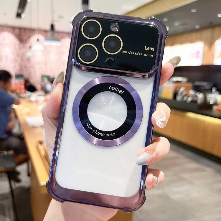 

For iPhone 14 Pro Max MagSafe Shockproof TPU Phone Case with Lens Film(Black Purple)
