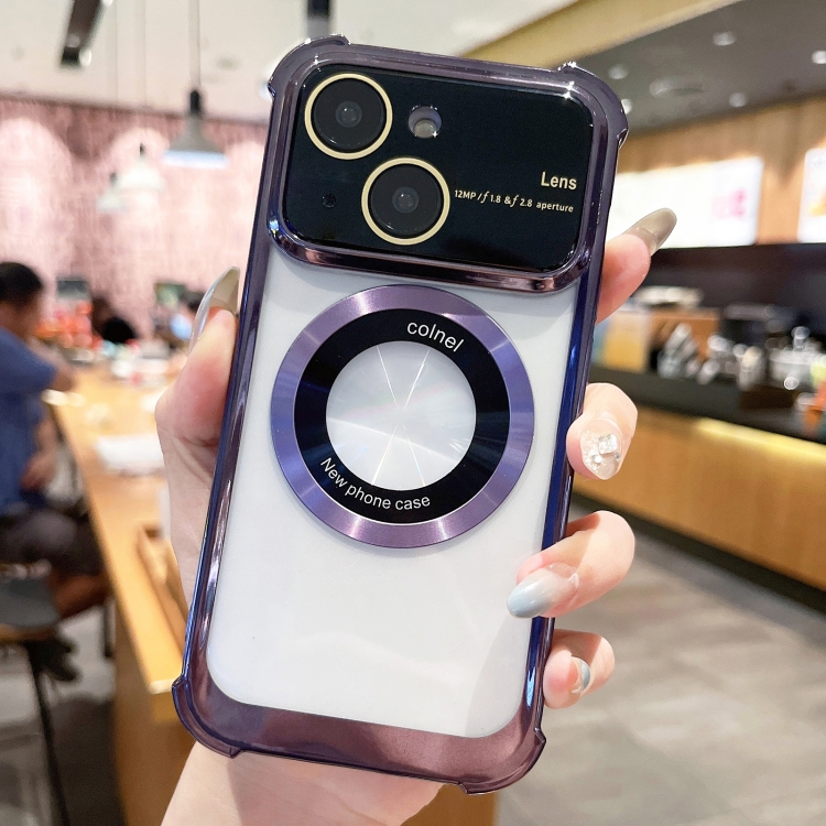 

For iPhone 13 MagSafe Shockproof TPU Phone Case with Lens Film(Black Purple)