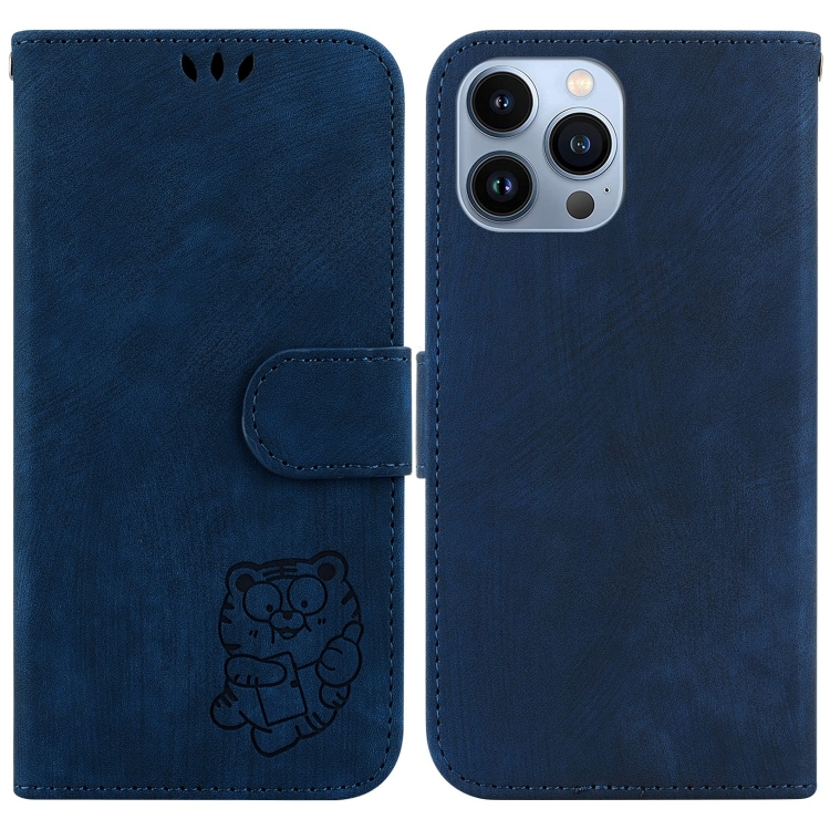 

For iPhone 14 Pro Little Tiger Embossed Leather Phone Case(Dark Blue)