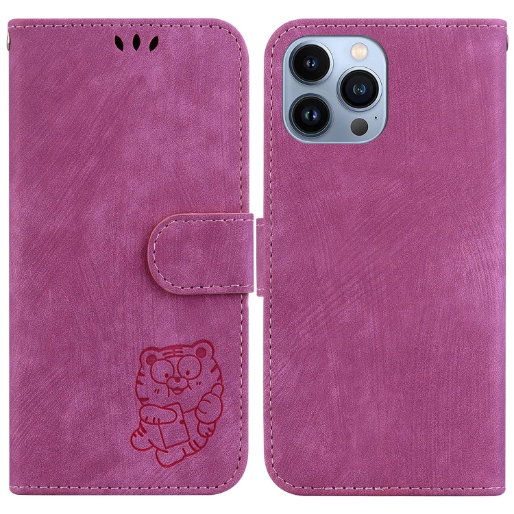 

For iPhone 14 Pro Max Little Tiger Embossed Leather Phone Case(Rose Red)