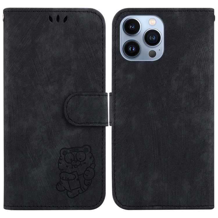 

For iPhone 13 Pro Little Tiger Embossed Leather Phone Case(Black)
