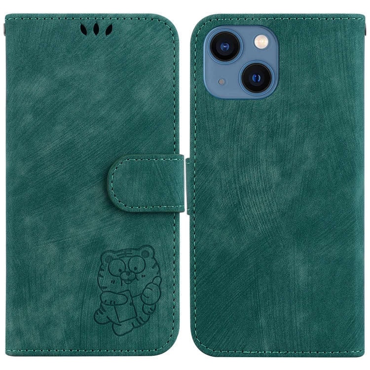 

For iPhone 13 Little Tiger Embossed Leather Phone Case(Green)