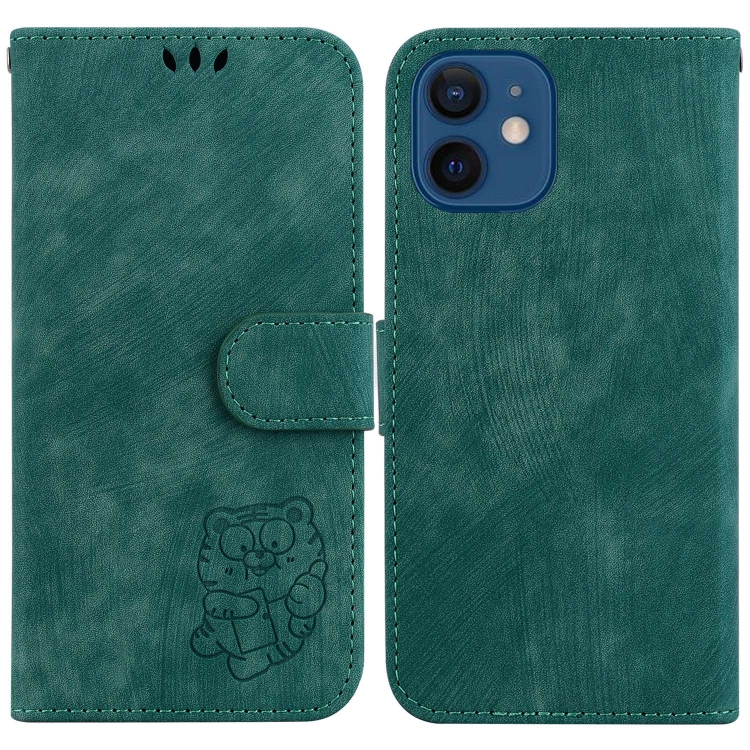 

For iPhone 12 / 12 Pro Little Tiger Embossed Leather Phone Case(Green)