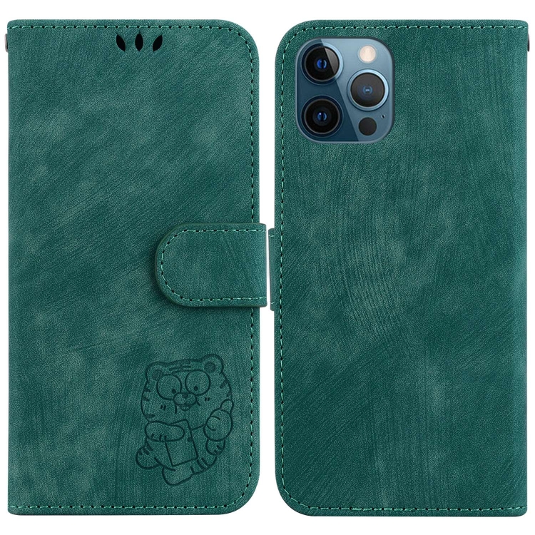 

For iPhone 12 Pro Max Little Tiger Embossed Leather Phone Case(Green)