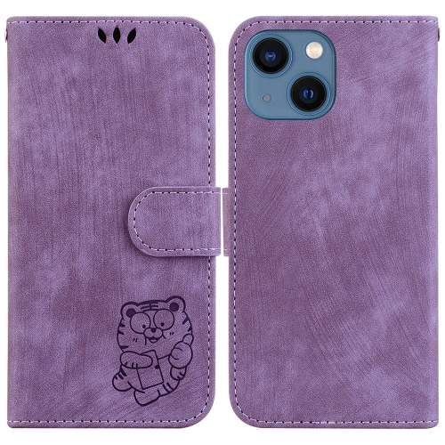 

For iPhone 13 mini Little Tiger Embossed Leather Phone Case(Purple)