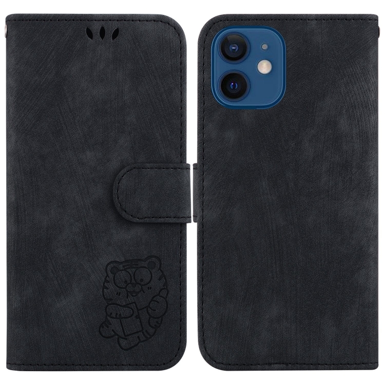 

For iPhone 12 mini Little Tiger Embossed Leather Phone Case(Black)
