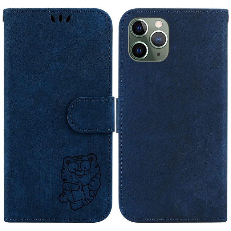 

For iPhone 11 Pro Max Little Tiger Embossed Leather Phone Case(Dark Blue)