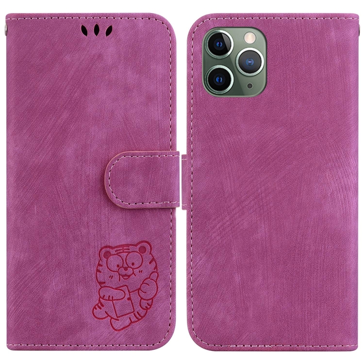 

For iPhone 11 Pro Max Little Tiger Embossed Leather Phone Case(Rose Red)