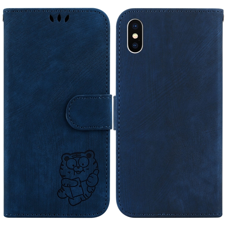 

For iPhone XS Max Little Tiger Embossed Leather Phone Case(Dark Blue)
