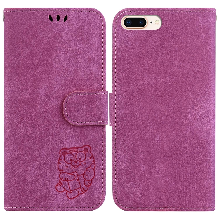 

For iPhone 7 Plus / 8 Plus Little Tiger Embossed Leather Phone Case(Rose Red)