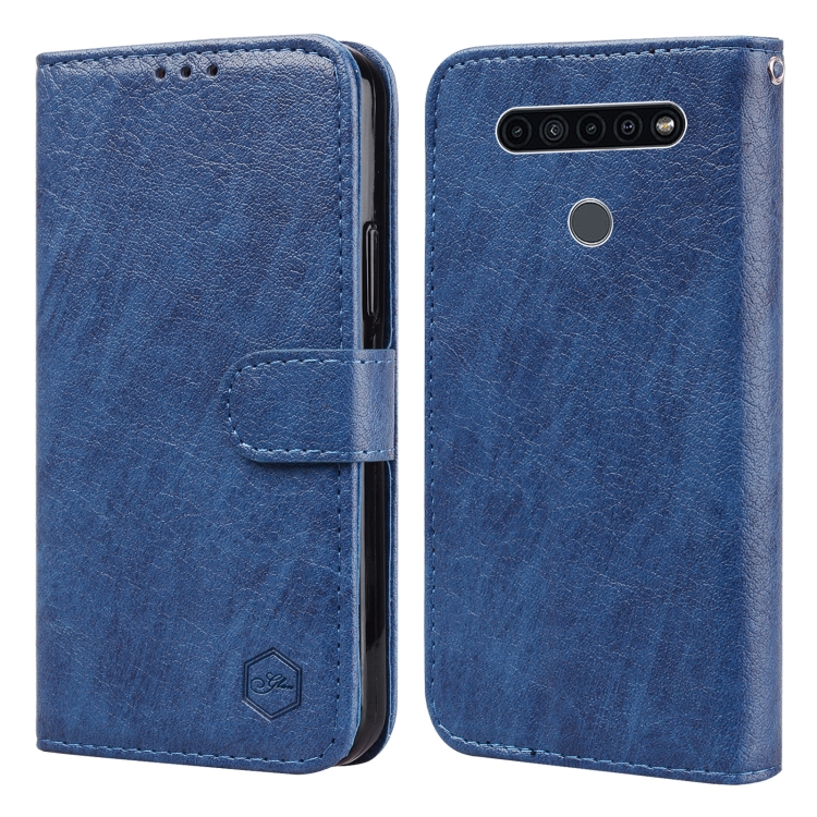 

For LG K51 Skin Feeling Oil Leather Texture PU + TPU Phone Case(Dark Blue)