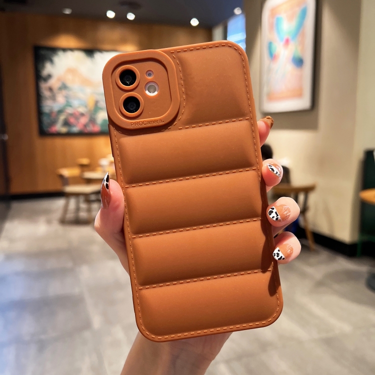 

For iPhone 11 Eiderdown Airbag Frosted TPU Phone Case(Brown)