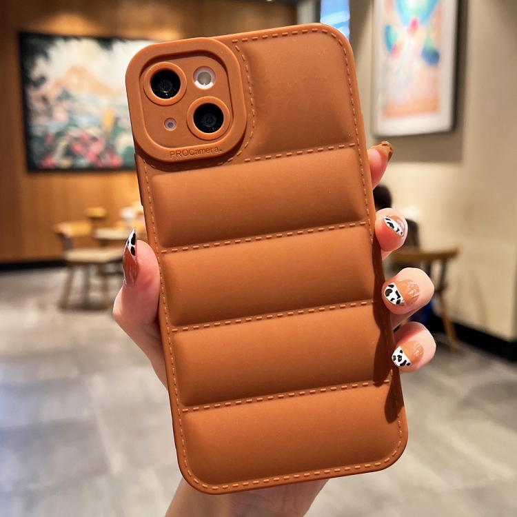 

For iPhone 15 Plus Eiderdown Airbag Frosted TPU Phone Case(Brown)