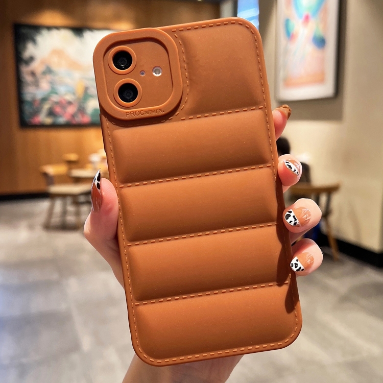 

For iPhone 16 Plus Eiderdown Airbag Frosted TPU Phone Case(Brown)