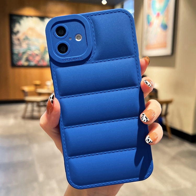 

For iPhone 16 Plus Eiderdown Airbag Frosted TPU Phone Case(Blue)