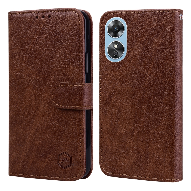

For OPPO A17 Skin Feeling Oil Leather Texture PU + TPU Phone Case(Brown)