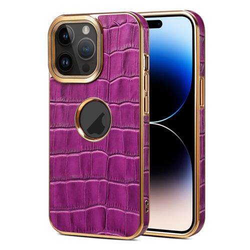

For iPhone 14 Pro Max Denior Crocodile Texture Genuine Leather Electroplating Phone Case(Purple)