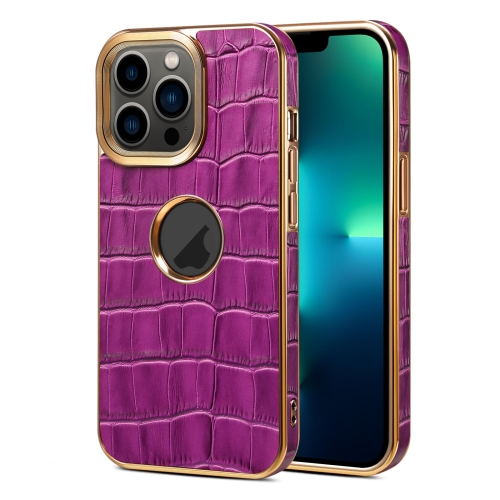 

For iPhone 13 Pro Max Denior Crocodile Texture Genuine Leather Electroplating Phone Case(Purple)