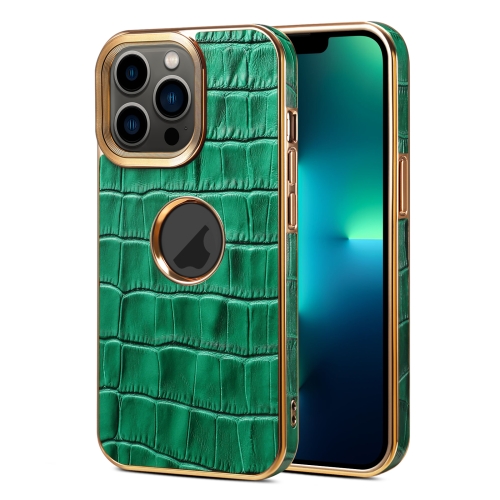 

For iPhone 13 Pro Max Denior Crocodile Texture Genuine Leather Electroplating Phone Case(Green)