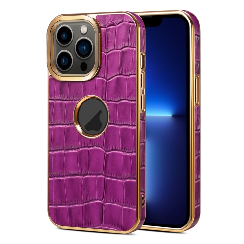 

For iPhone 13 Pro Denior Crocodile Texture Genuine Leather Electroplating Phone Case(Purple)