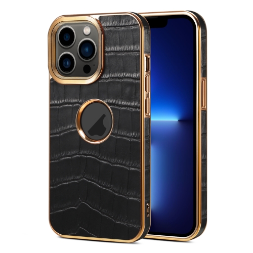 

For iPhone 13 Pro Denior Crocodile Texture Genuine Leather Electroplating Phone Case(Black)