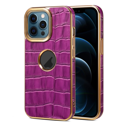 

For iPhone 12 Pro Max Denior Crocodile Texture Genuine Leather Electroplating Phone Case(Purple)