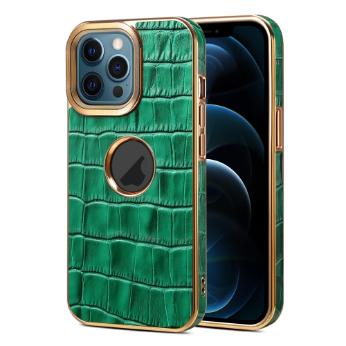 

For iPhone 12 Pro Max Denior Crocodile Texture Genuine Leather Electroplating Phone Case(Green)