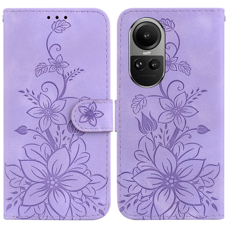 

For OPPO Reno10 5G / Reno10 Pro Global Lily Embossed Leather Phone Case(Purple)