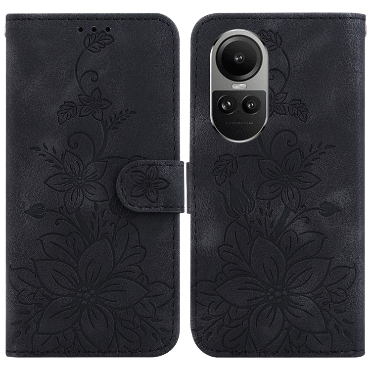 

For OPPO Reno10 5G / Reno10 Pro Global Lily Embossed Leather Phone Case(Black)