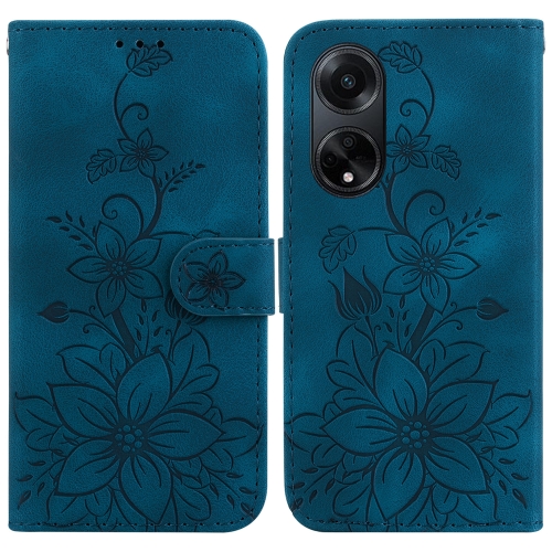 

For OPPO A98 5G / F23 5G India Lily Embossed Leather Phone Case(Dark Blue)