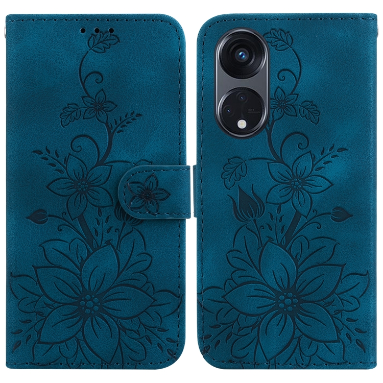

For OPPO Reno8 T 5G / A1 Pro 5G Lily Embossed Leather Phone Case(Dark Blue)