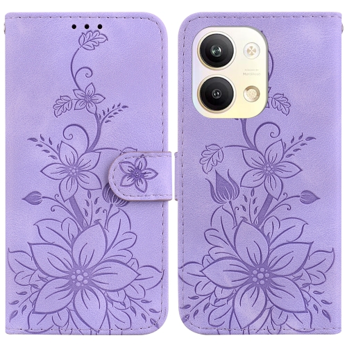 

For OPPO Reno9 Pro Lily Embossed Leather Phone Case(Purple)