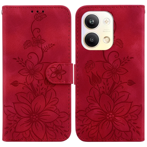 

For OPPO Reno9 Pro Lily Embossed Leather Phone Case(Red)