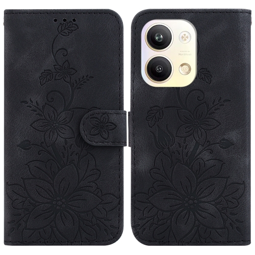 

For OPPO Reno9 Pro Lily Embossed Leather Phone Case(Black)