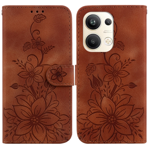 

For OPPO Reno9 Pro+ Lily Embossed Leather Phone Case(Brown)