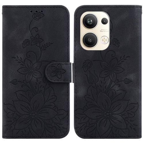 

For OPPO Reno9 Pro+ Lily Embossed Leather Phone Case(Black)