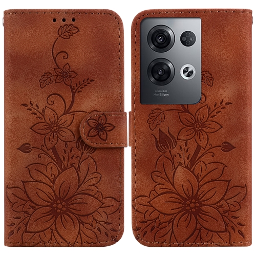 

For OPPO Reno8 Pro 5G Lily Embossed Leather Phone Case(Brown)