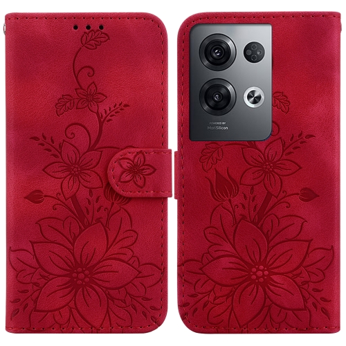 

For OPPO Reno8 Pro 5G Lily Embossed Leather Phone Case(Red)