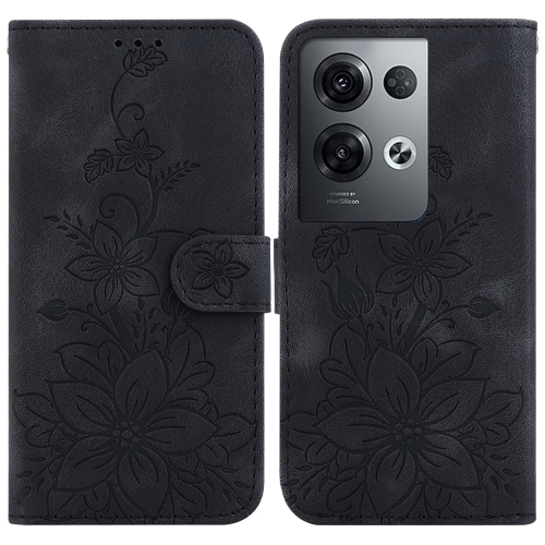 

For OPPO Reno8 Pro 5G Lily Embossed Leather Phone Case(Black)