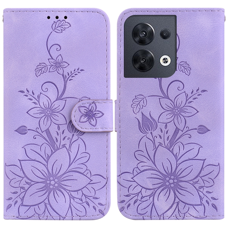 

For OPPO Reno8 5G Lily Embossed Leather Phone Case(Purple)