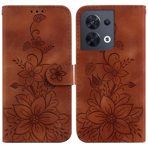 

For OPPO Reno8 5G Lily Embossed Leather Phone Case(Brown)