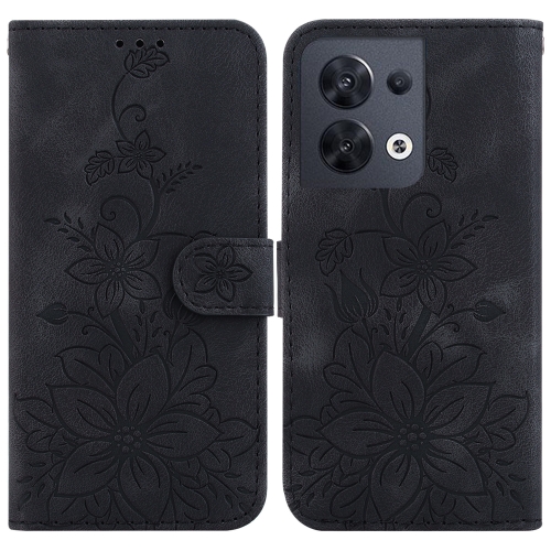 

For OPPO Reno8 5G Lily Embossed Leather Phone Case(Black)