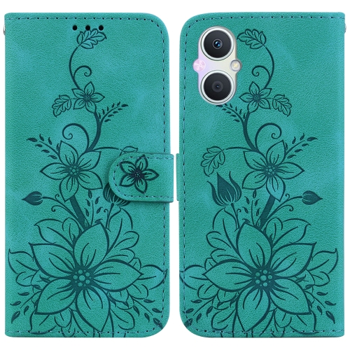 

For OPPO A96 5G / Reno7 Z 5G Lily Embossed Leather Phone Case(Green)