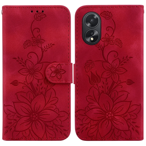 

For OPPO A38 4G / A18 Lily Embossed Leather Phone Case(Red)