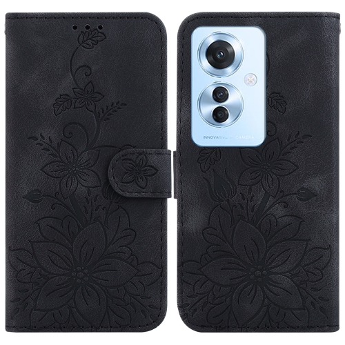 

For OPPO Reno11 F Global Lily Embossed Leather Phone Case(Black)