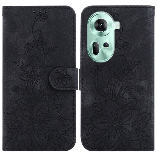 

For OPPO Reno11 Global Lily Embossed Leather Phone Case(Black)