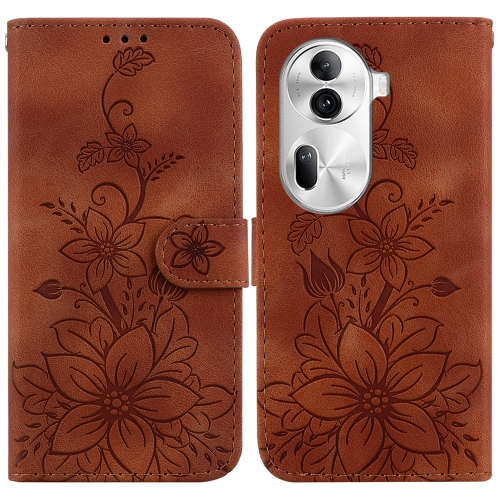 

For OPPO Reno11 Pro 5G Global Lily Embossed Leather Phone Case(Brown)